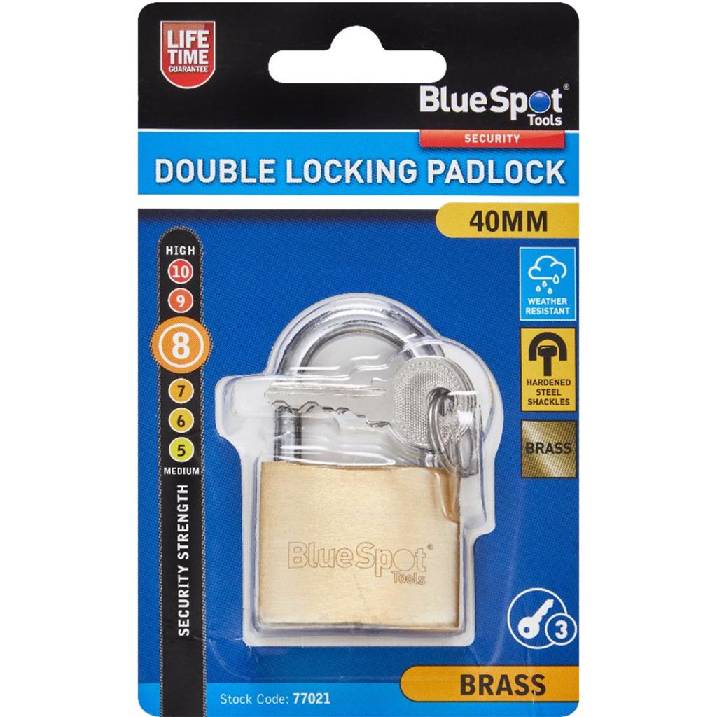 Bluespot 40mm Short Shackle Security Double Locking Brass Padlock & Keys Alike