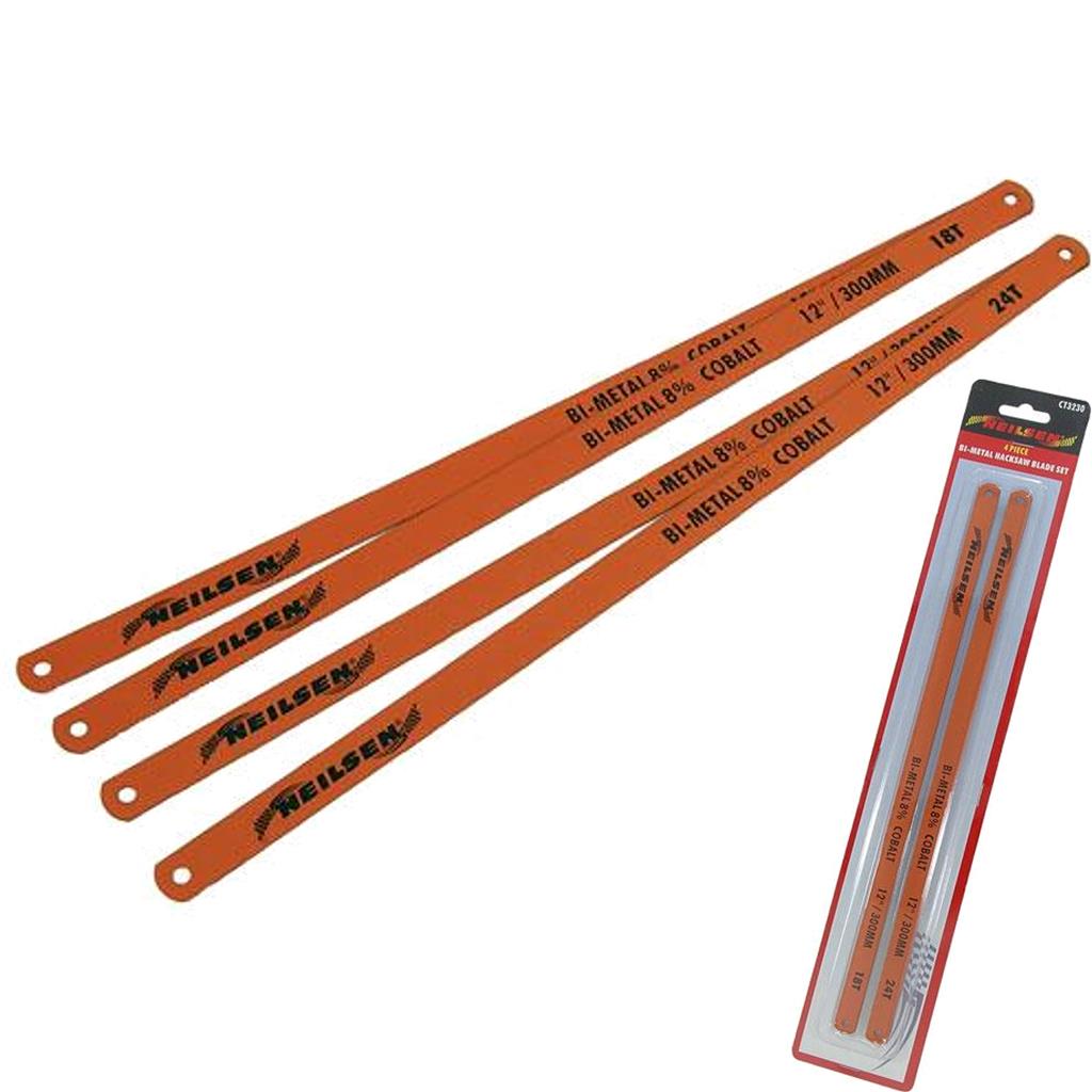 Neilsen 4pc Hacksaw Blade Set 300mm Bi-metal Cobalt 18 24 Tpi 12"
