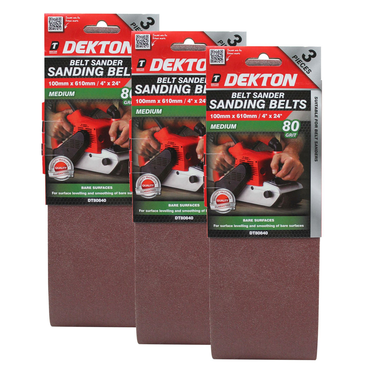Dekton Sanding Belts 40 60 80 120 Grit Paint Removal Belt Sander 100mm x 610mm