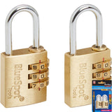 Bluespot 2pc 25mm Short Shackle 3 Dial Combination Locking Brass Padlock
