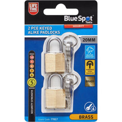 Bluespot 2pc 20mm Short Shackle Outdoor Security Brass Padlock & Keys Alike