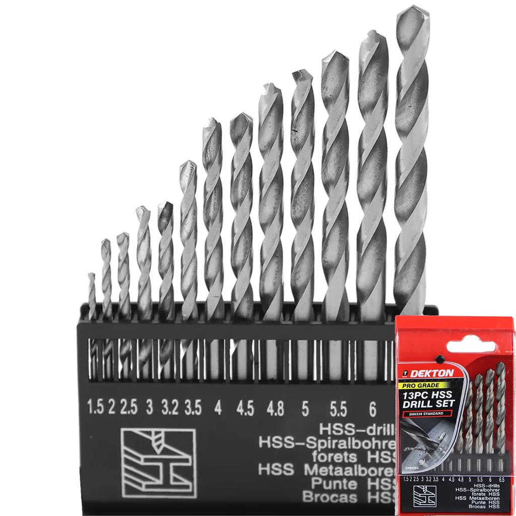 Neilsen 13pc Hss Steel Drill Set Metric Metal Wood Plastic 1.5mm - 6.5mm