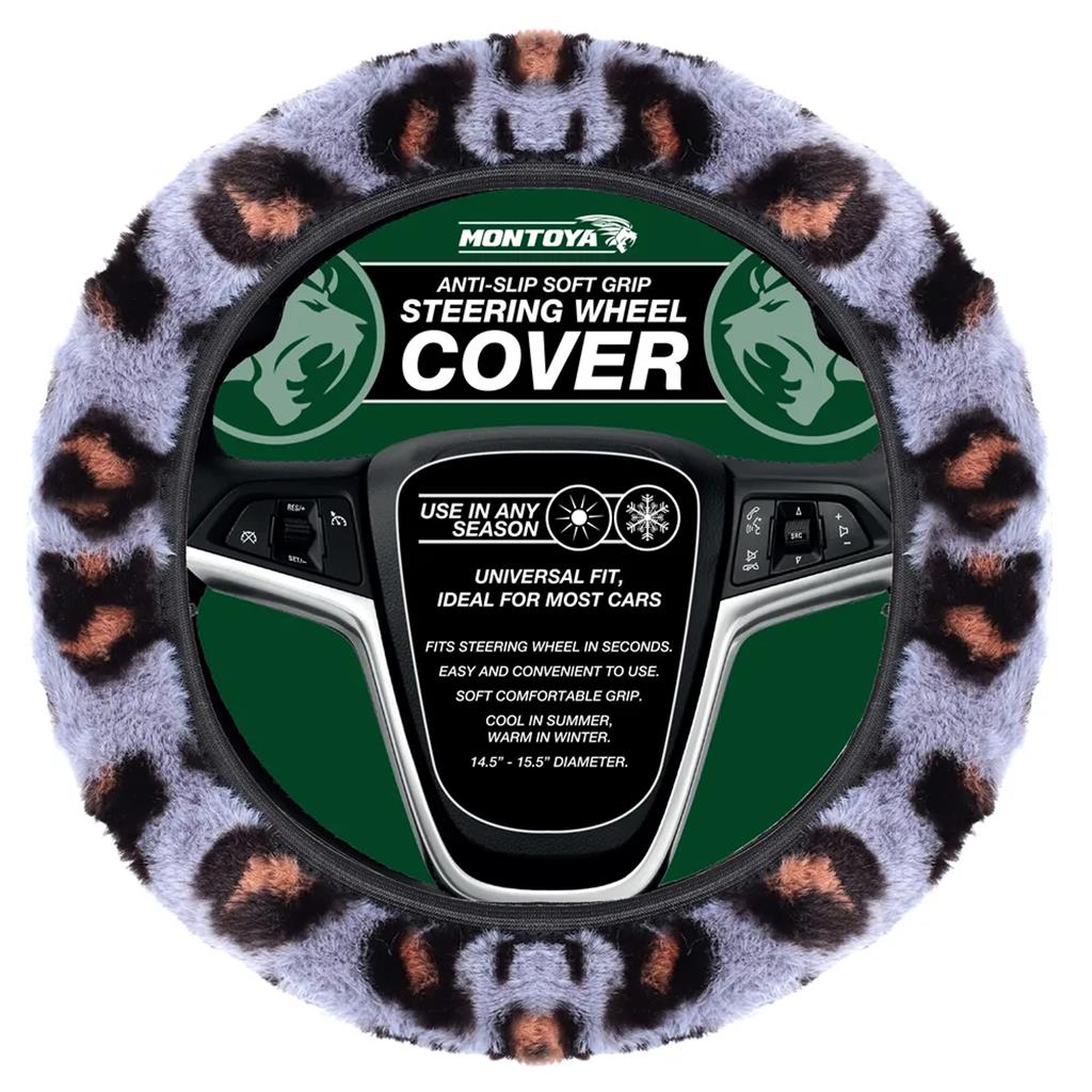 Montoya Steering Wheel Glove Cover Soft Grip Full Leopard Grey Print Universal