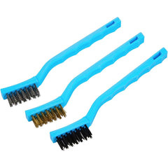 BlueSpot 3pc Soft Grip Mini Brush Set Nylon Brass Steel Cleaning Metal Rust 7"