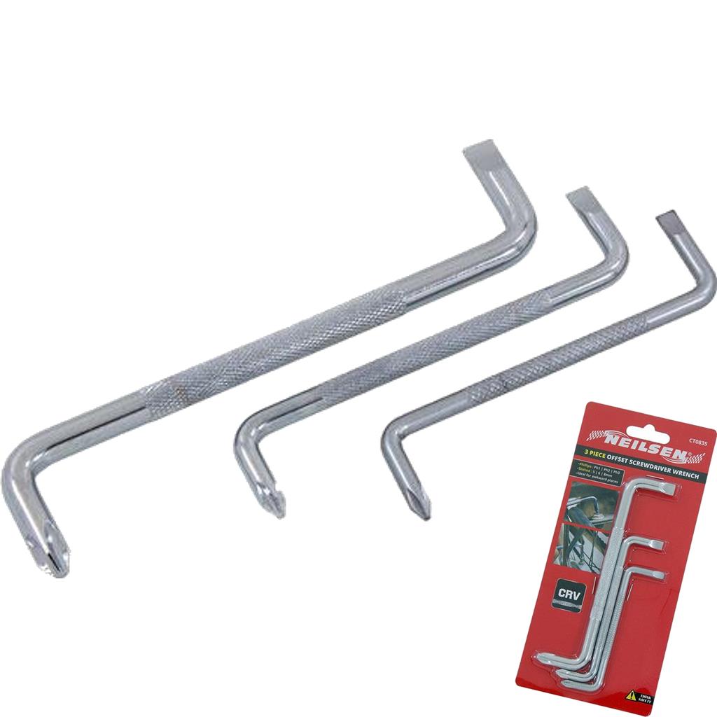 Neilsen 3pc Offset Screwdriver Cranked Right Angle Tight Crosshead Set