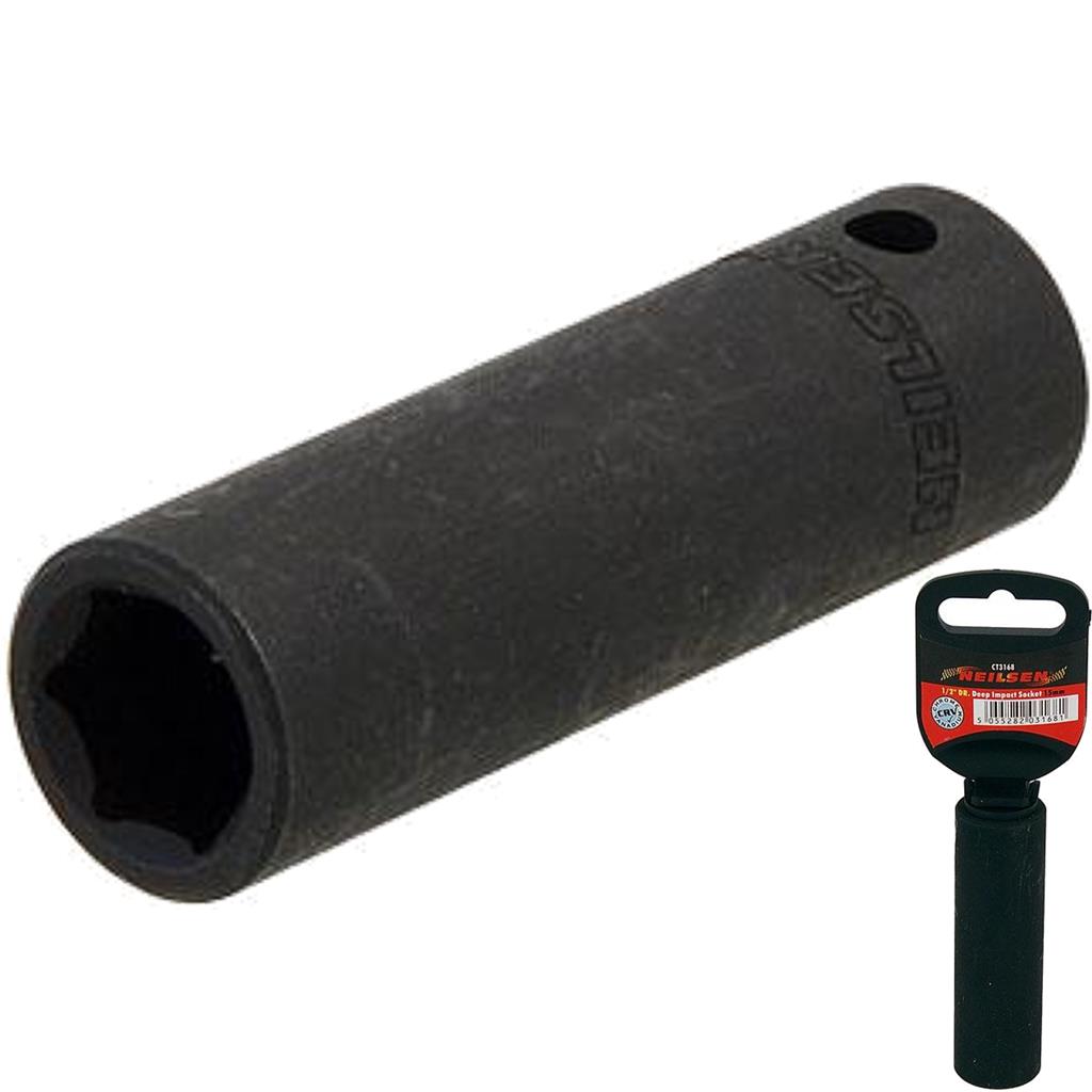 Neilsen 1/2" Drive Standard Deep Square Metric Single Impact Socket 15mm