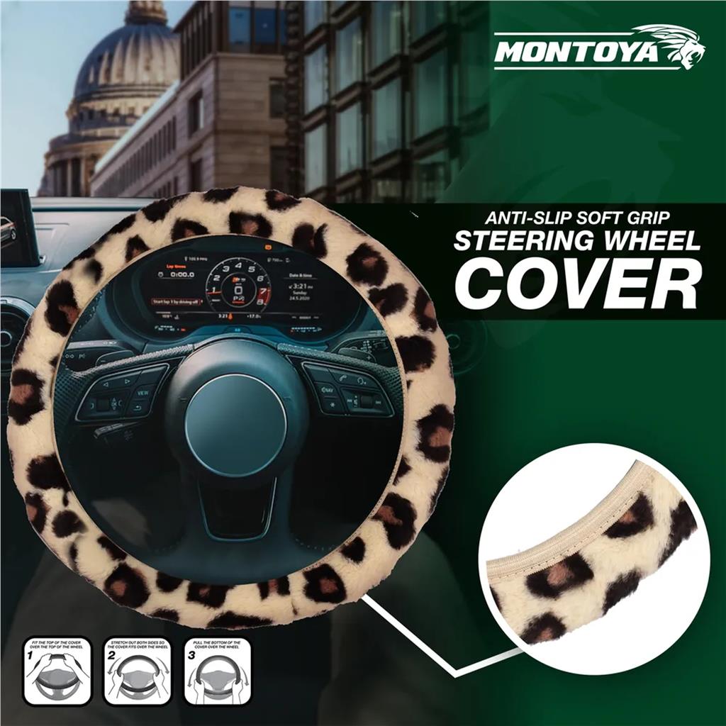 Montoya Steering Wheel Glove Cover Soft Grip Full Leopard Print Universal