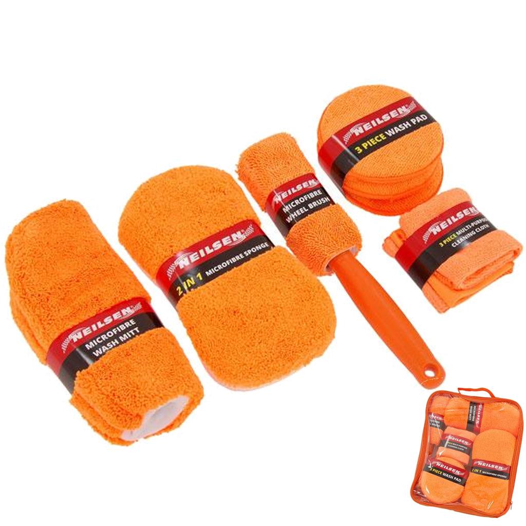 Neilsen Cleaning Clear Microfibre Cloth Exterior Valet Car Wash Kit 9pc Set