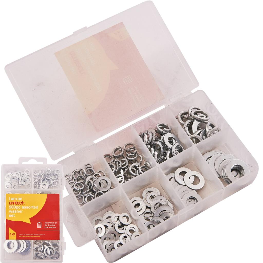 Amtech 200pc Assorted DIY Workshop Hardware Storage Washer Set Kit