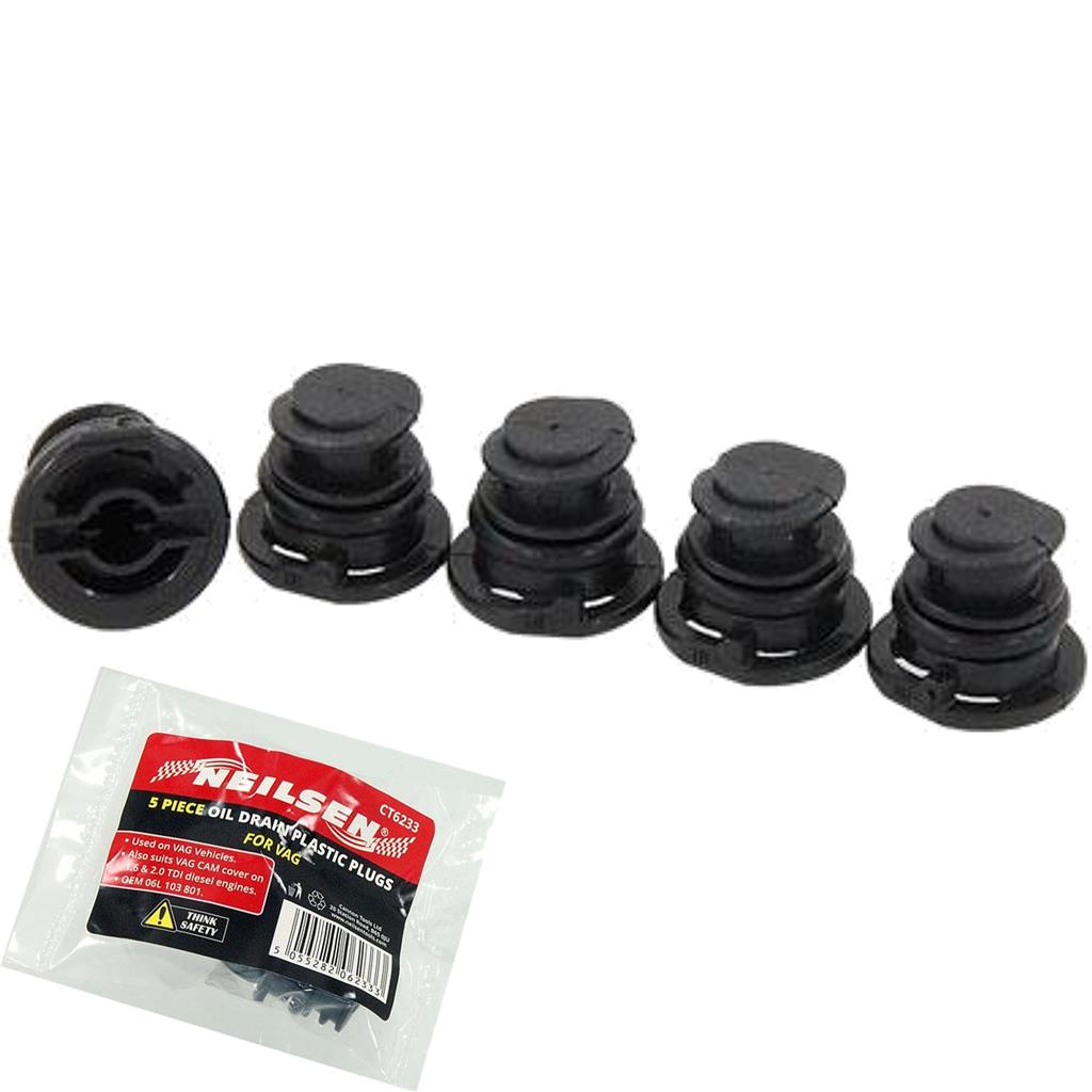 Neilsen 5pc Oil Drain Plastic Sump Plugs Covers Vag Cam Diesel Engines Set