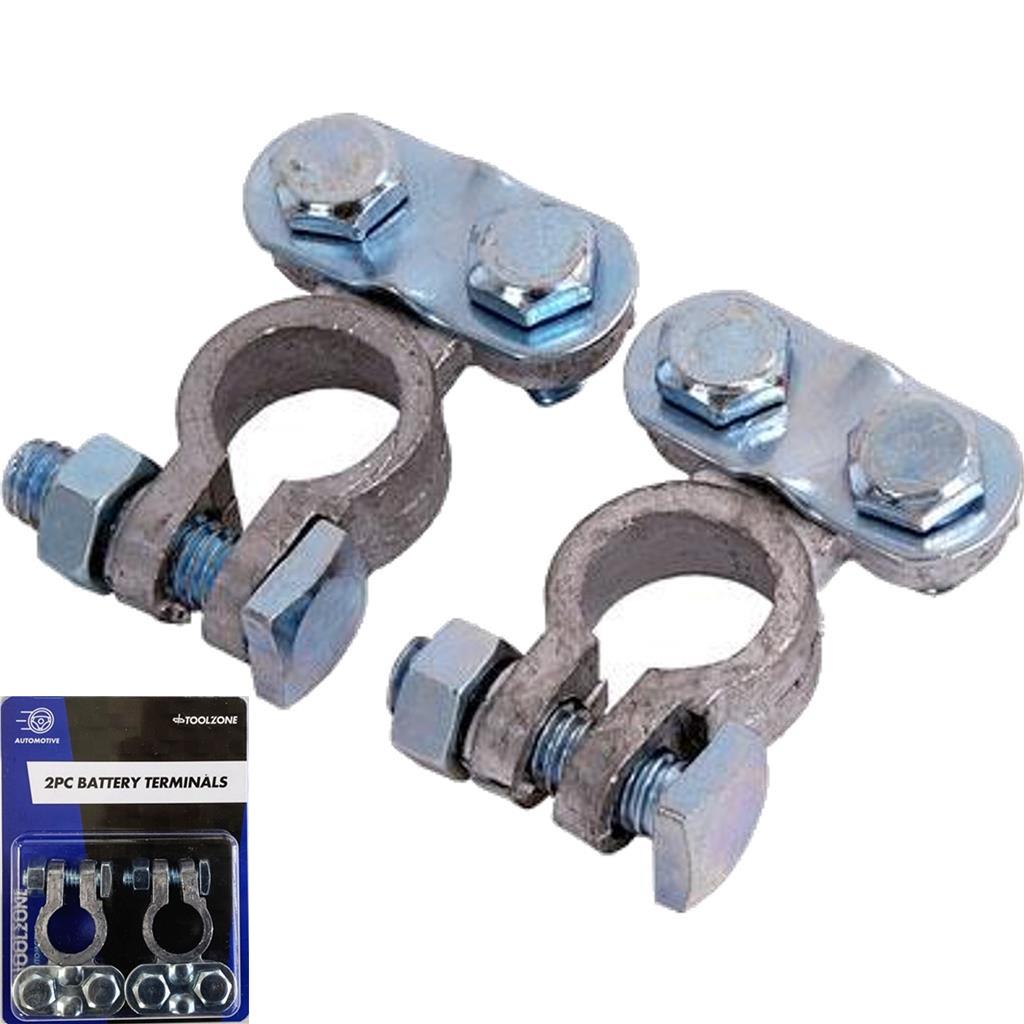 Toolzone 2pc Battery Terminals Connectors Clamps Car Van Caravan Motorhome
