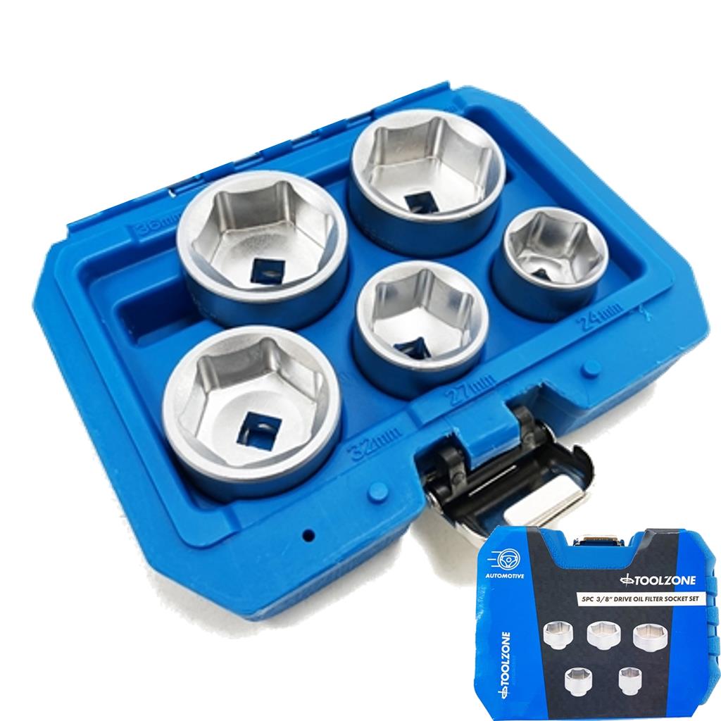 Toolzone Oil Filter Removal Remover Wrench Tool Socket Set 5pc 24mm - 38mm