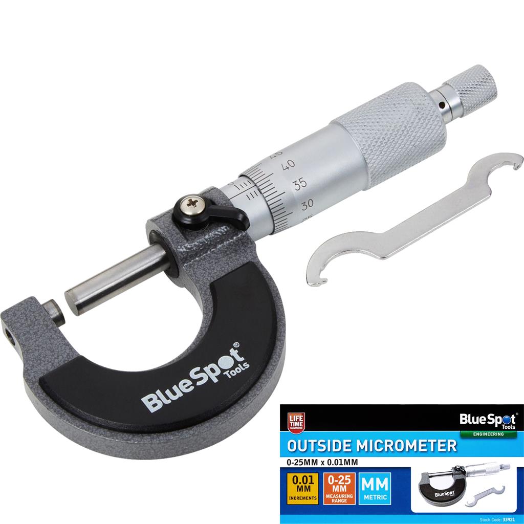 Bluespot 2pc Outside Micrometer Metric Precision Set External Diameter 0 - 25mm