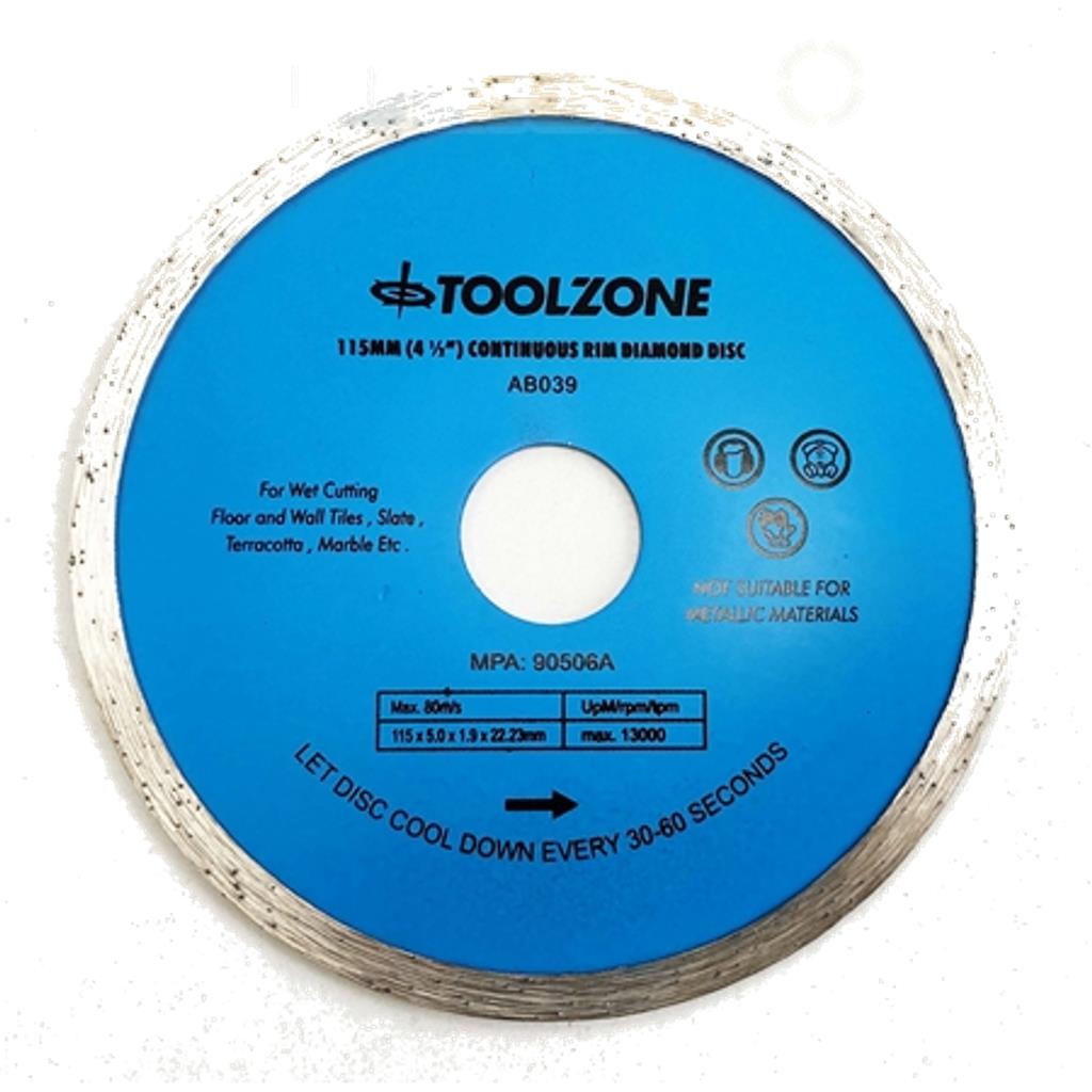 Toolzone Diamond Cutting Continuous Rim Disc Brick Grinder Brick Masonry 115mm