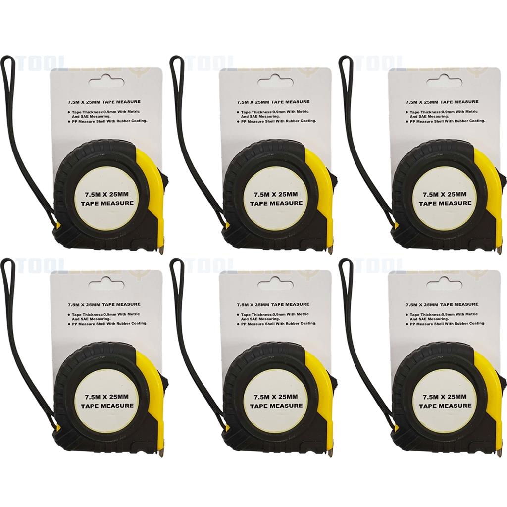 Toolzone 1pc 3pc 6pc Tape Measure Imperial Metric Scale Easy Lock 7.5m x 25mm