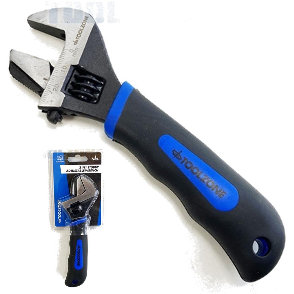 Toolzone 2 in 1 Adjustable Spanner Soft Grip Handle Stubby Wrench Piler