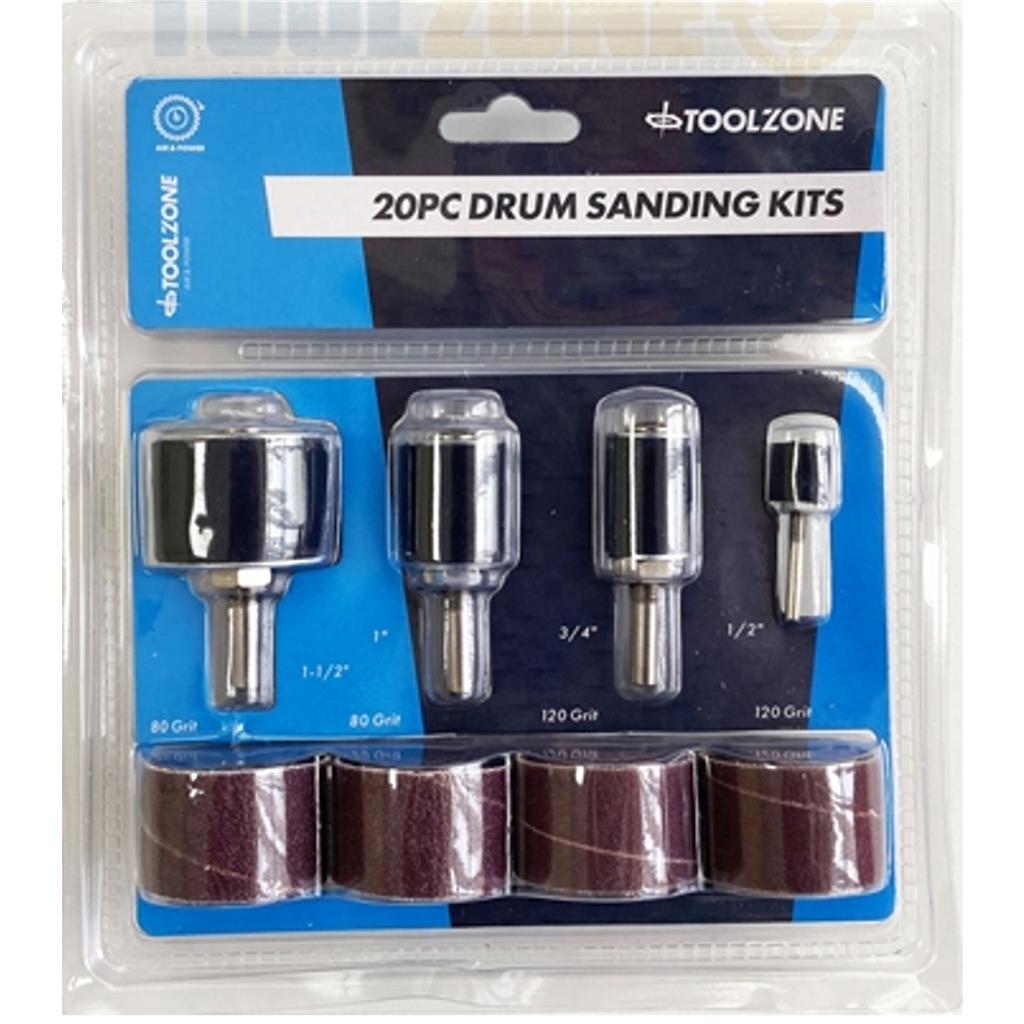 Toolzone 20pc Sanding Bands Drum Sleeve Grit Mandrel Dremel Rotary Tool Kit