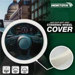 Montoya Steering Wheel Glove Cover Soft Grip White Leather Look Universal