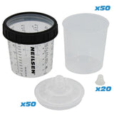Neilsen Disposable Paint Sprayer Spray Gun Mixing Liners & Lid Kit Cup 600ml