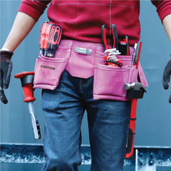 Dekton 10 Pocket Pink Leather Tool Nail Screw Pouch Belt Hammer Loop