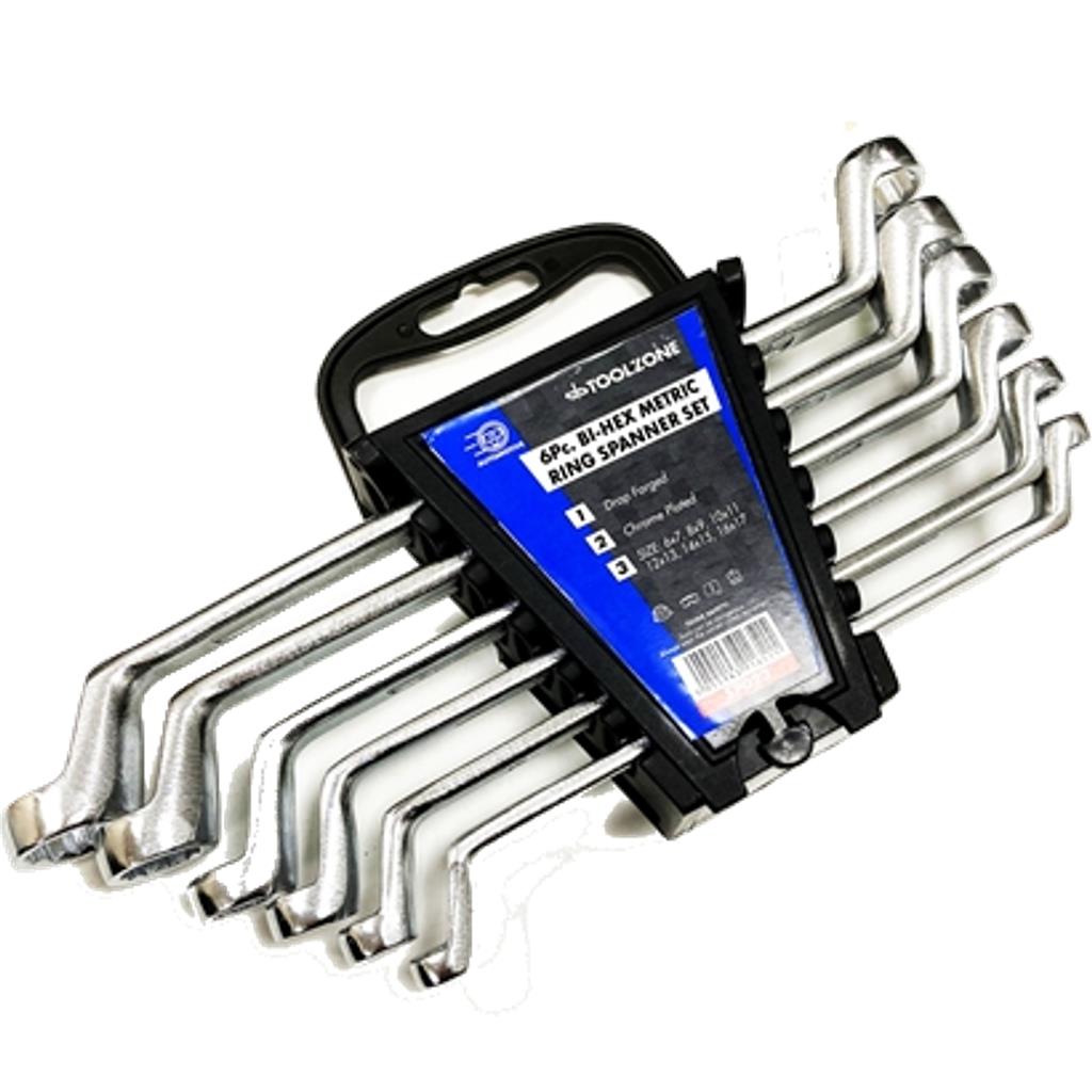 Toolzone 6pc Double Offset Ring Spanner Set Metric Wrench Spanners 6mm - 17mm