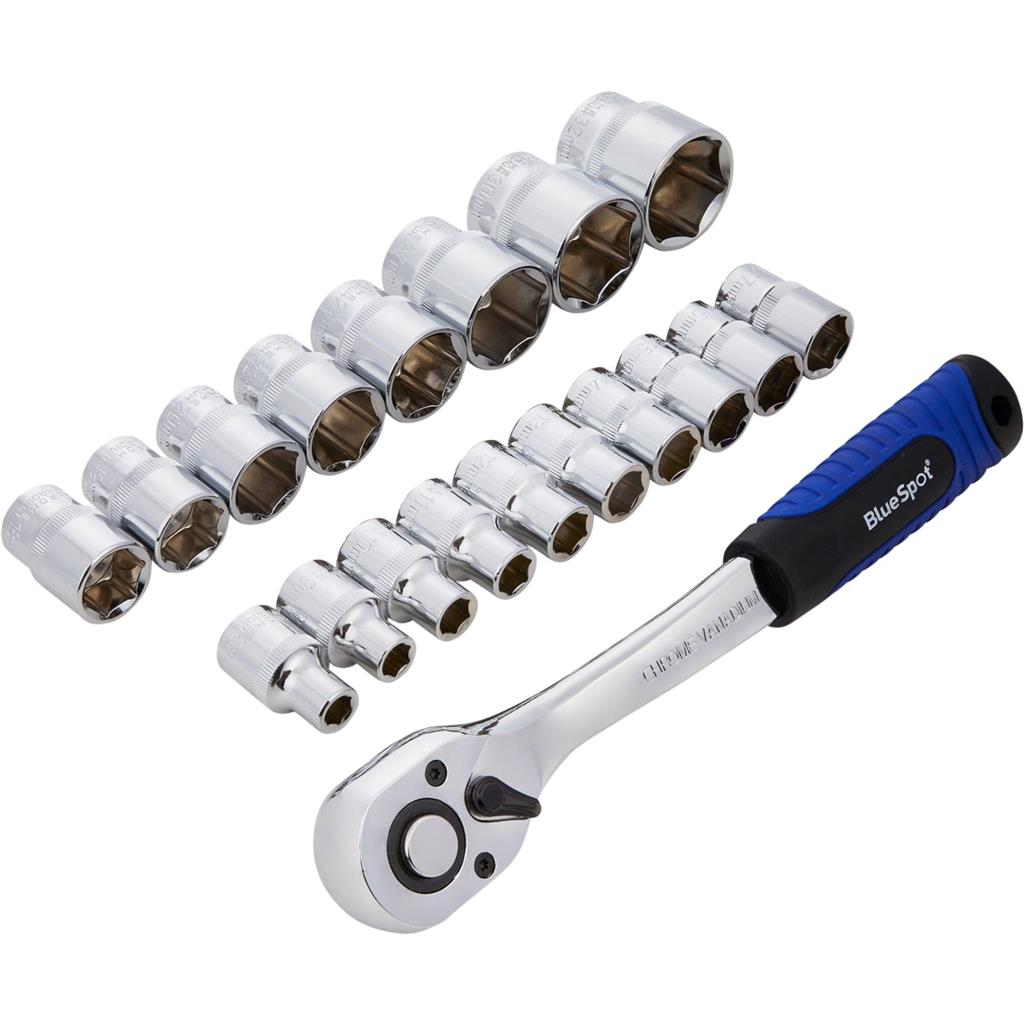 Bluespot 19pc Metric Socket 1/2" Drive Ratchet Shallow Sockets Set 8mm - 32mm