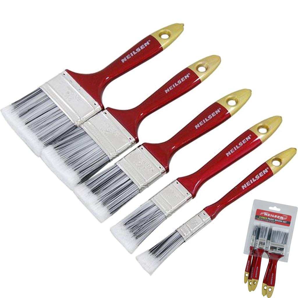 Neilsen Wooden Paint Brushes Decorating Fence Diy Brush Set 5pc 0.5" To 2.5"