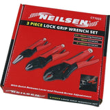 Neilsen 3pc Locking Mole Grip Vice Plier Set Long Nose Adjustable Wrench Pliers