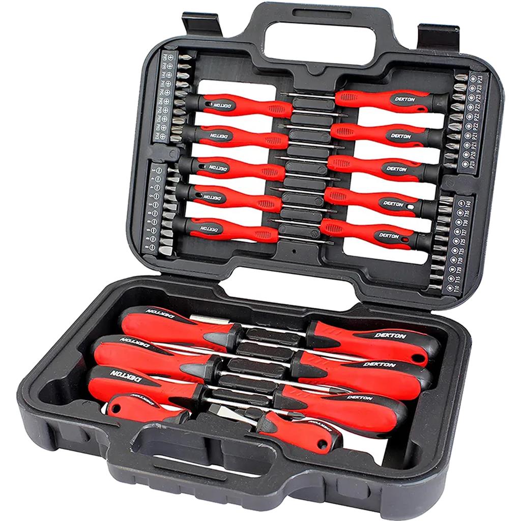 Dekton 58pc Magnetic Torx Pozi Hex Slotted Phillips Screwdriver And Bit Set