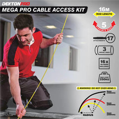 Dekton Mega Pro Cable Super Rod Kit 16m With Attachments Set Electrical Access