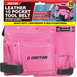 Dekton 10 Pocket Pink Leather Tool Nail Screw Pouch Belt Hammer Loop