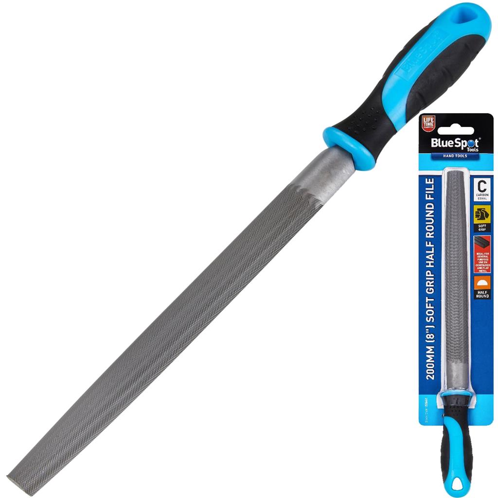 BlueSpot 200mm Half Round Soft Grip Filing 8" Metal Wood Shaping Tool Hand File