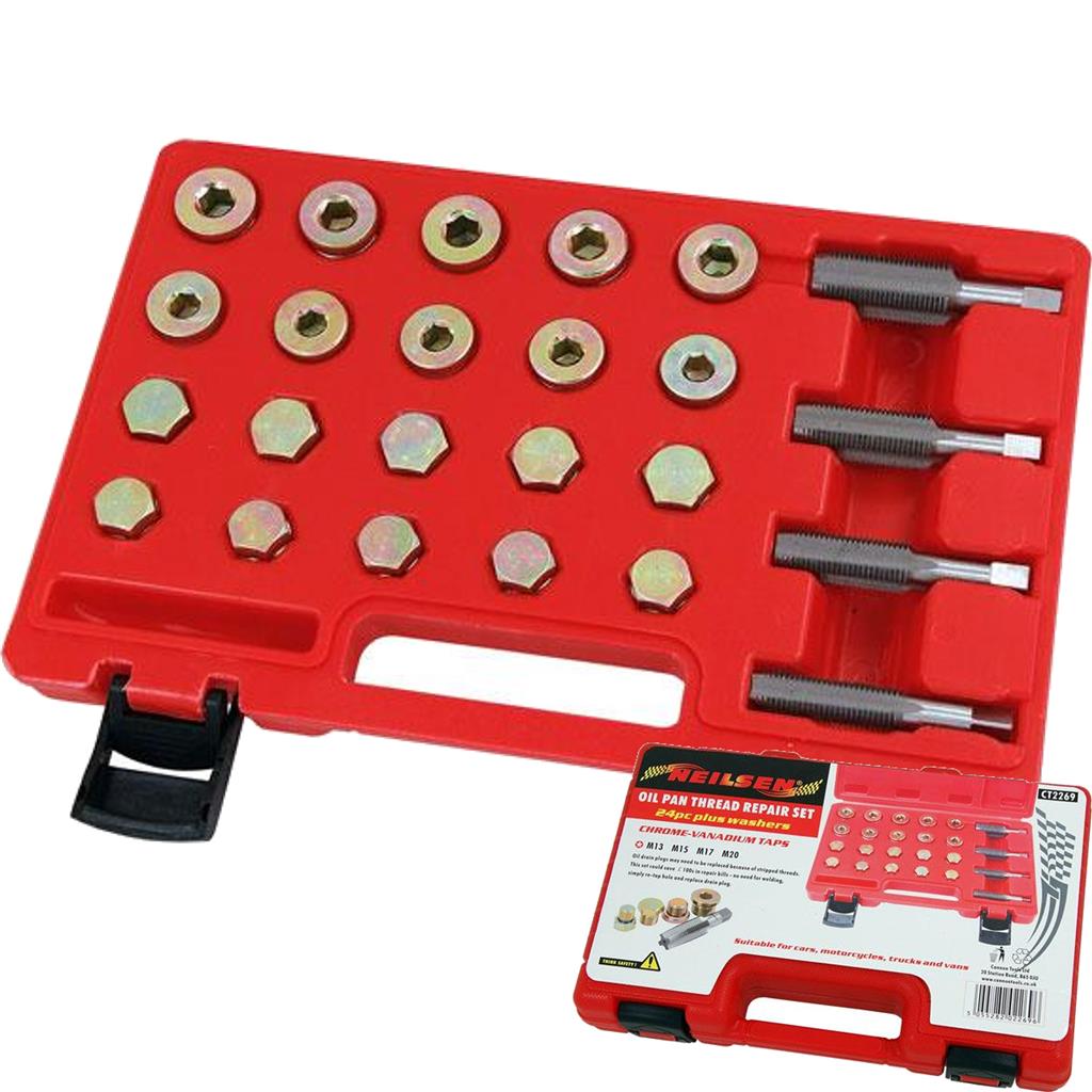 Neilsen 24pc Oil Sump Plug Pan Thread Repair Kit Re Taps M14 - M20 Set