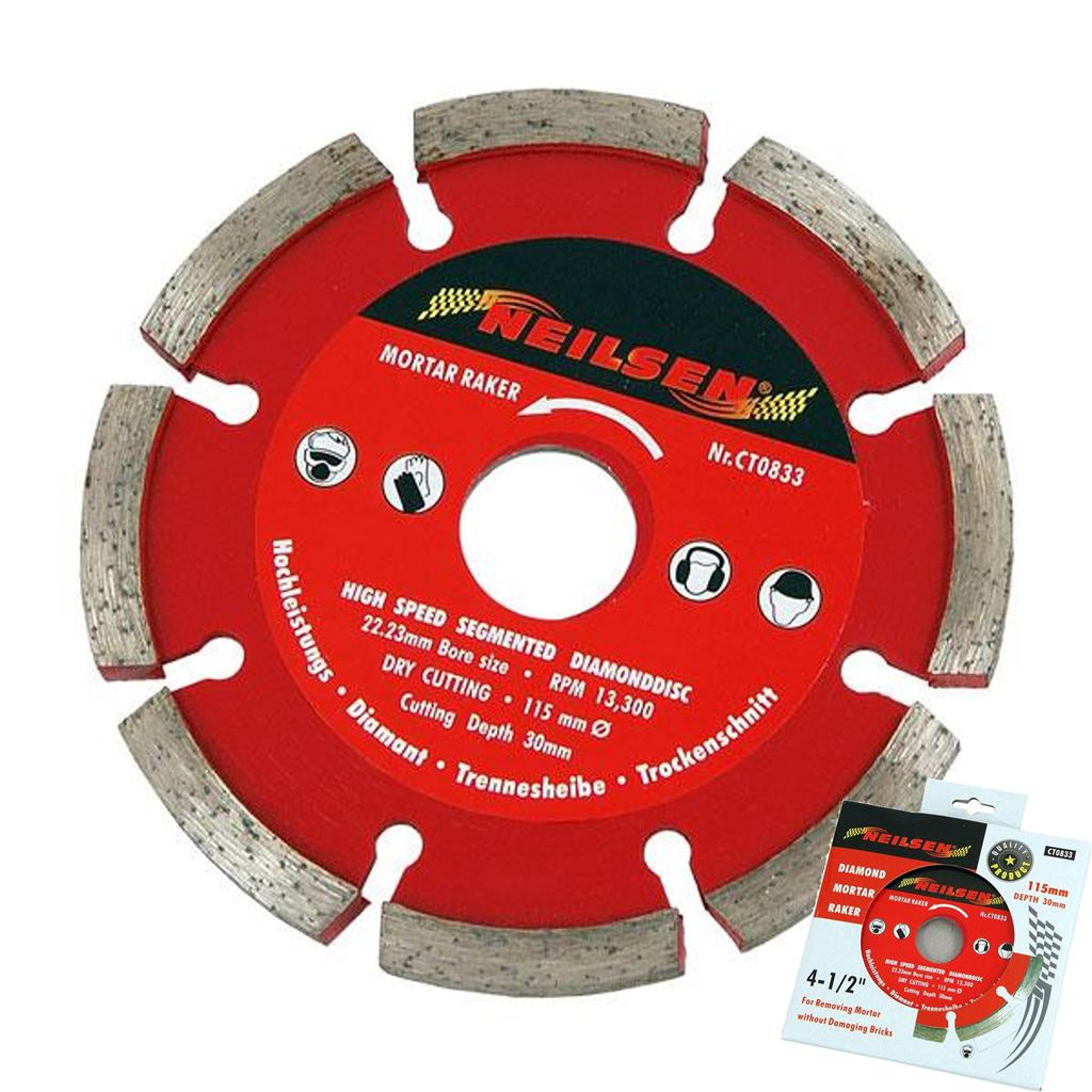 Neilsen Segmented Diamond Cutting Mortar Rake Blade Disc Dry 115mm 4.5"