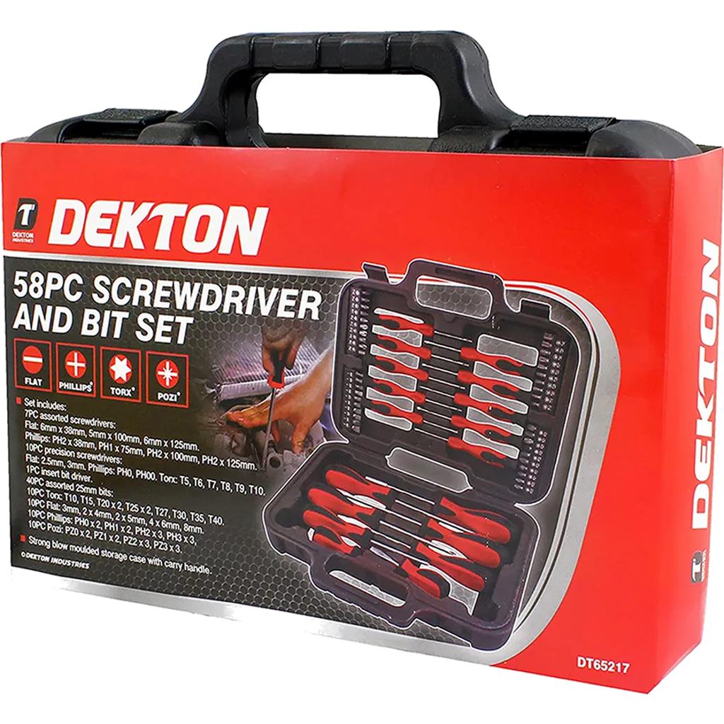 Dekton 58pc Magnetic Torx Pozi Hex Slotted Phillips Screwdriver And Bit Set