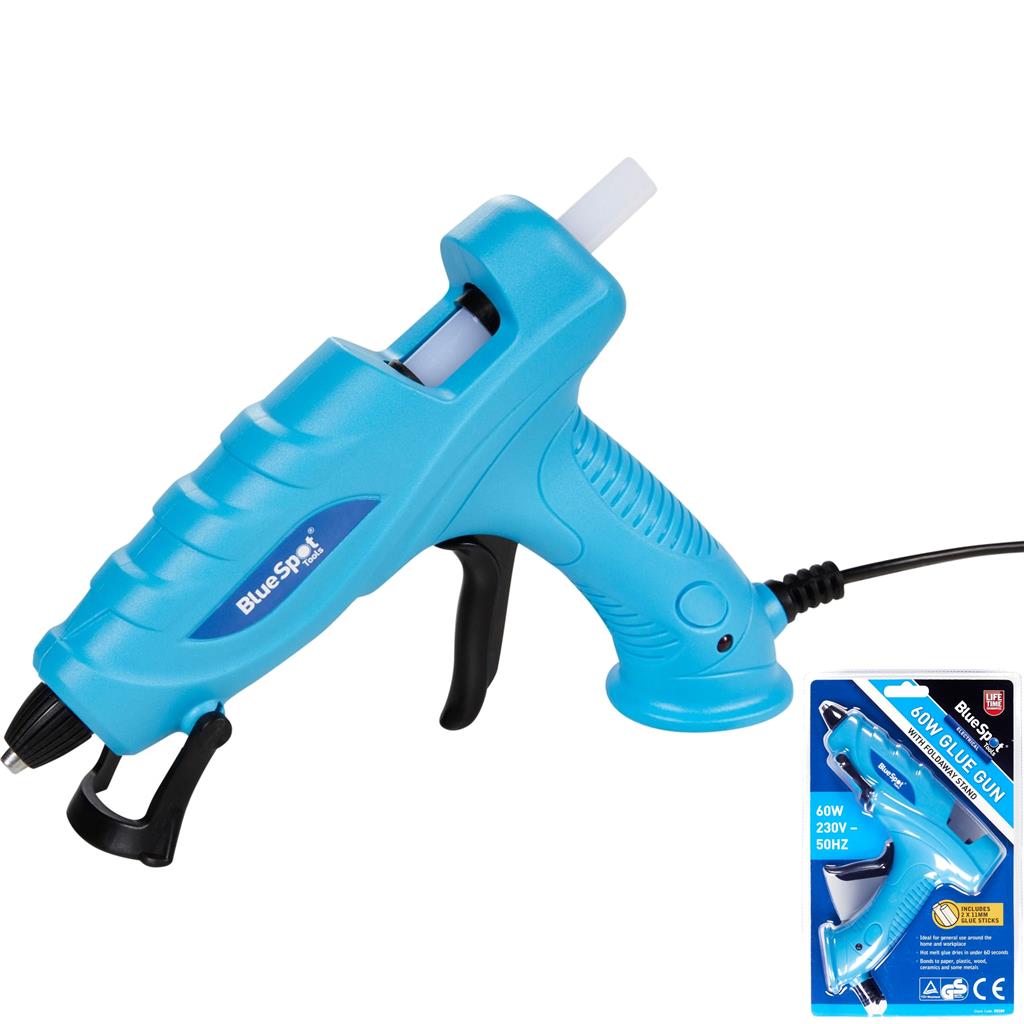 Bluespot Hot Melt 60W Corded Glue Gun With Foldaway Stand Craft Wood Plastic