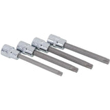 Neilsen 4pc Torx Bit Star Socket Set T40 -T50 Trx 3/8" Drive Sockets 100mm Deep