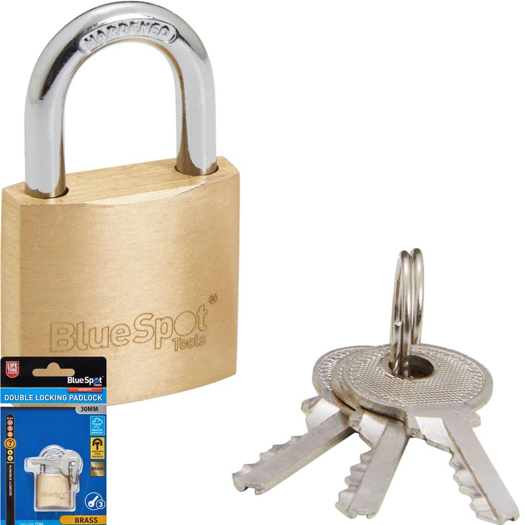 Bluespot 30mm Short Shackle Security Double Locking Brass Padlock & Keys Alike