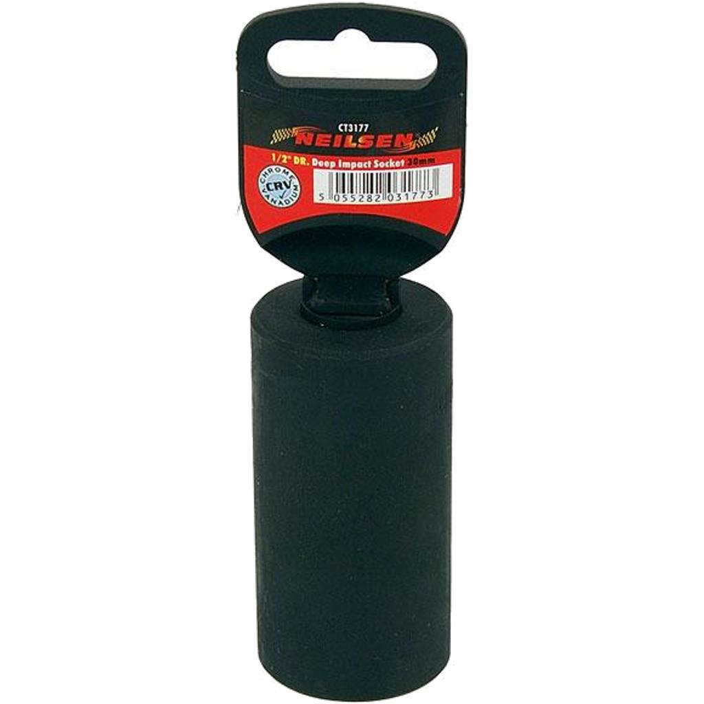 Neilsen 1/2" Drive Standard Deep Square Metric Single Impact Socket 30mm