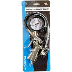 Toolzone Air Line Tyre Pump Inflator Pressure Dial Gauge Compressor 1/4" BSP