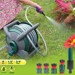 Dekton 20m Compact Outdoor Watering Garden Hose Reel Cart With Spray Nozzle Kit