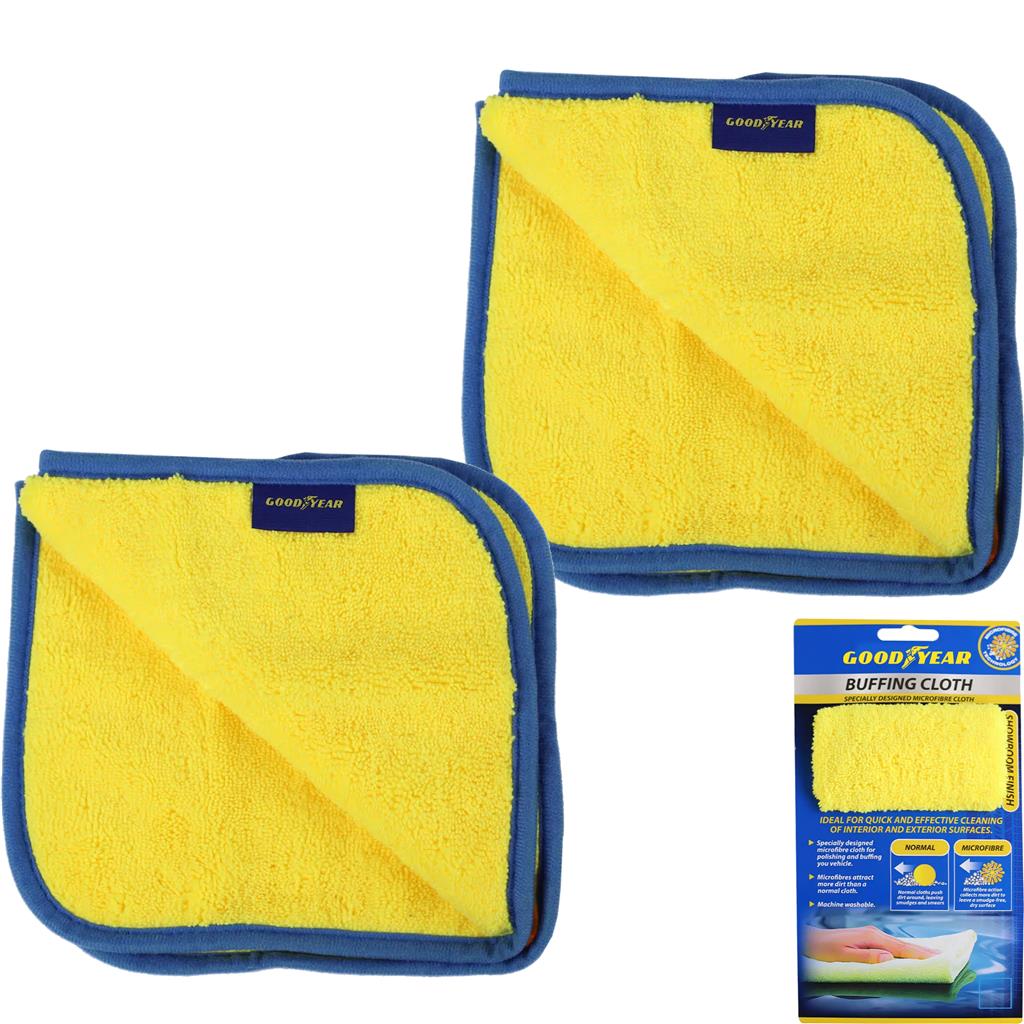 Goodyear 2pc Microfibre Buffing Microfibre Car Cleaning Cloth Wash Absorbent