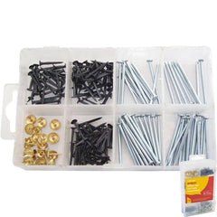 Amtech 500pc Assorted DIY Workshop Hardware Storage Nails Tacks & Push Pin Set