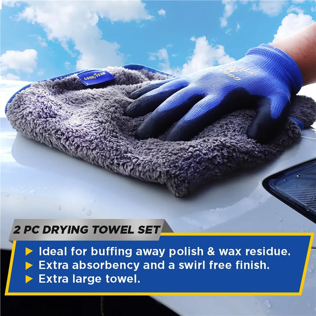 Goodyear 2pc Microfibre Valet Cloth Cloths Car Cleaning Drying Valeting Set