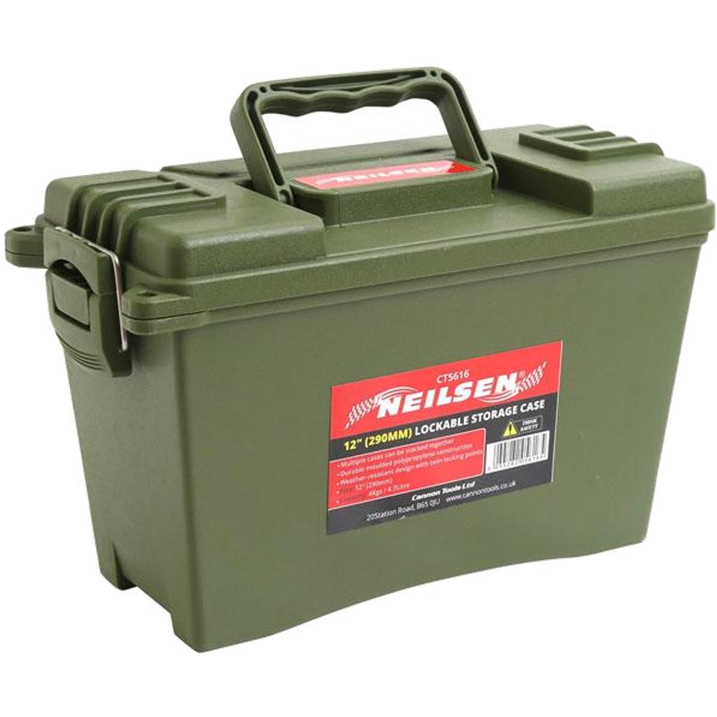 Neilsen 12" Tool Box Handle Storage Plastic Case Lockable Storage Workshop Green