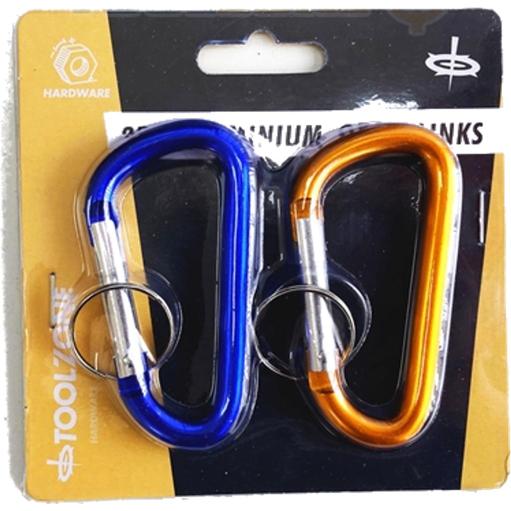 Toolzone 2pc Locking Carabiner Clip Snap Hook Spring Link Karabiner Carbine Set