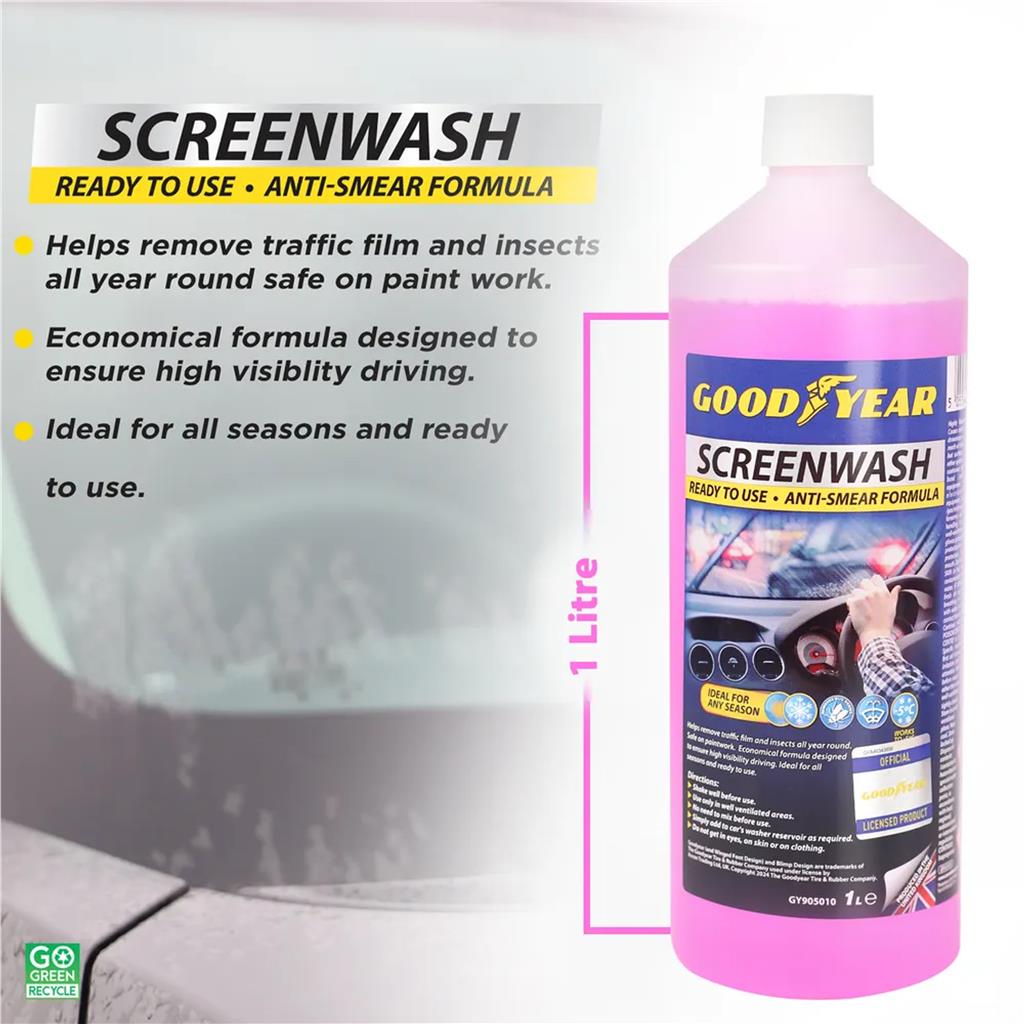 Goodyear Car Anti Smear Screenwash Wash Soap Cleaning Clearer Spray 1L