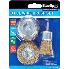 Bluespot 3pc Rotary Brass Steel Wire Brush Crimp Cup Set wheel For Drill 1/4"