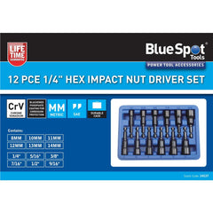 Bluespot 15pc Nut Driver Socket Set Impact Drill Metric SAE Bits Hex 1/4"