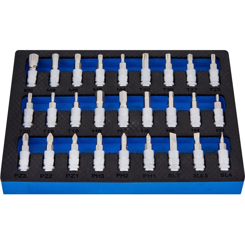 Bluespot 27pc Torx Spline Slot Phillips Hex Bit Star Socket Set 1/4" Sockets